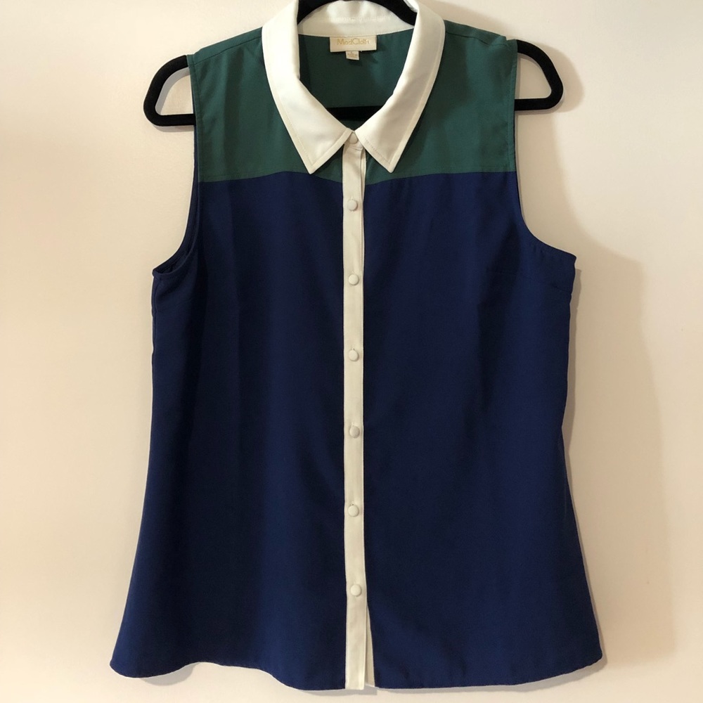 Emerald & Dark Blue Collared Sleeveless Top